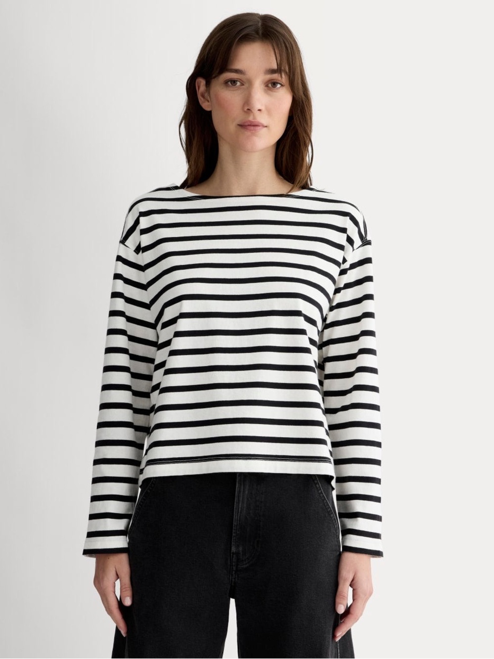 Everlane bone and black stripe THE MARINER TEE organic cotton XL